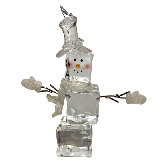 Snowman Ice Cube Acrylic Ornament Clear Frosted Accents 6" Winter Decor - Picture 1 of 10
